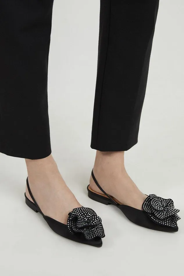 Flat Shoes Women Karen Millen Diamante Floral Flat Slingback Black