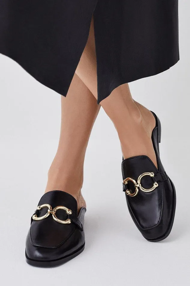 Flat Shoes Women Karen Millen Leather Open Back Slipon Loafer Black
