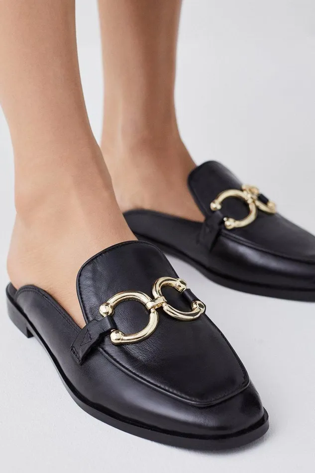 Flat Shoes Women Karen Millen Leather Open Back Slipon Loafer Black