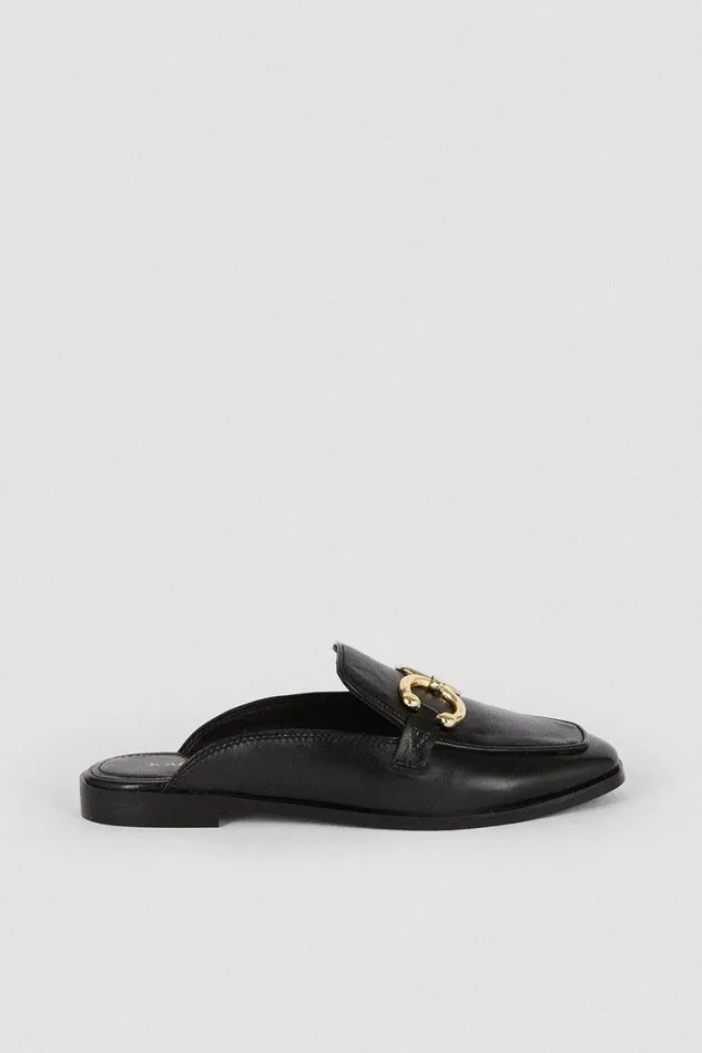 Flat Shoes Women Karen Millen Leather Open Back Slipon Loafer Black