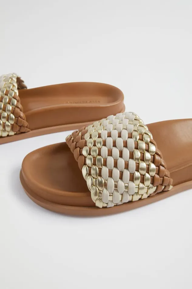 Flats Woman Seed Heritage Fia Woven Footbed Slide Caramel Multi