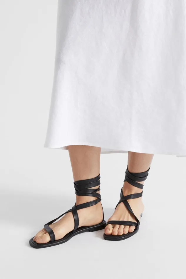 Flats Woman Seed Heritage Nicole Leather Tie Up Sandal Black