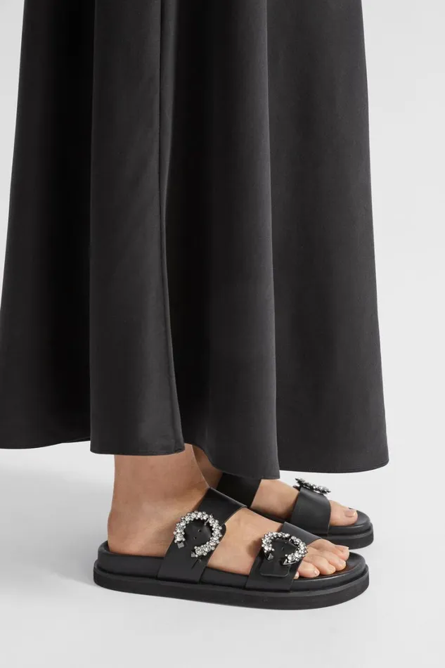 Flats Woman Seed Heritage Romy Diamante Buckle Slide Black