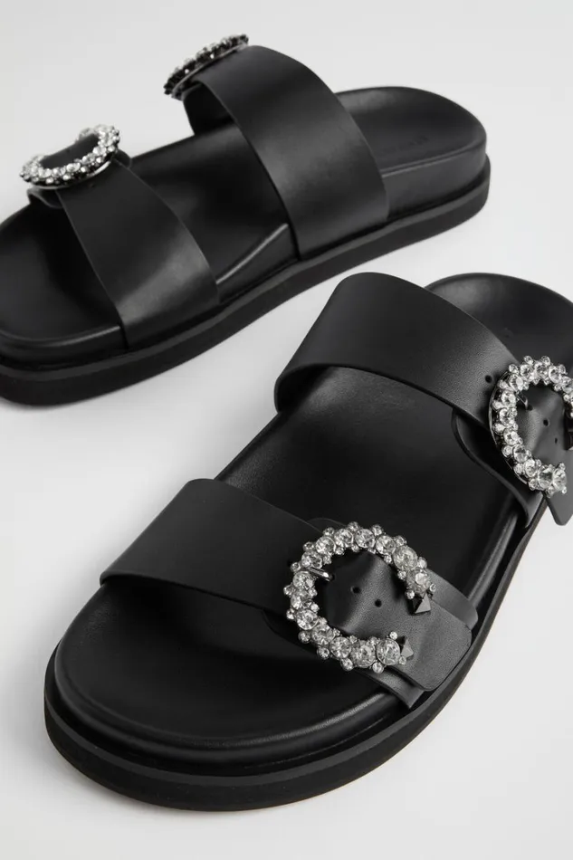 Flats Woman Seed Heritage Romy Diamante Buckle Slide Black