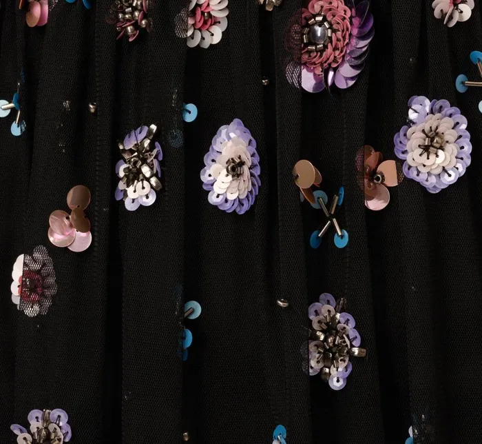 Floral Dresses Womens Adrianna Papell AnkleLength Gown With Multicolor Floral Beading In Black Multi