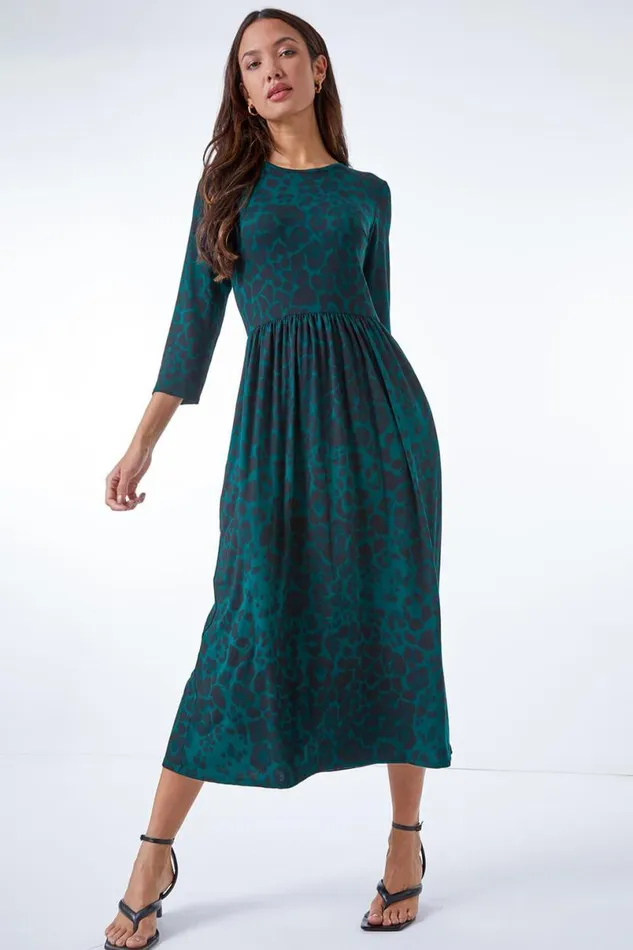 Forest Animal Print Stretch Midi Dress Women Roman Dresses