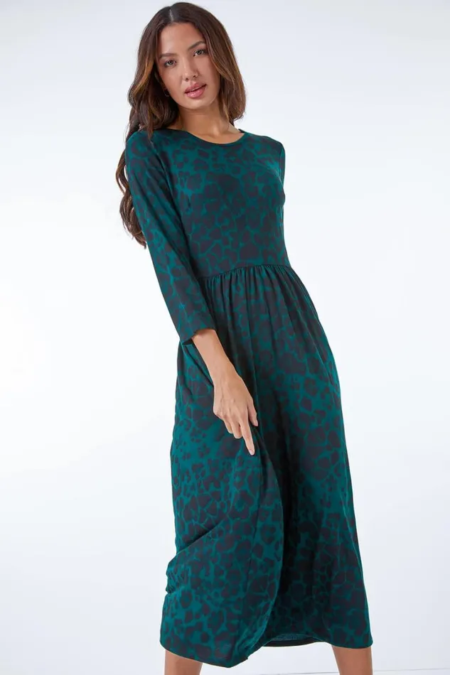 Forest Animal Print Stretch Midi Dress Women Roman Dresses