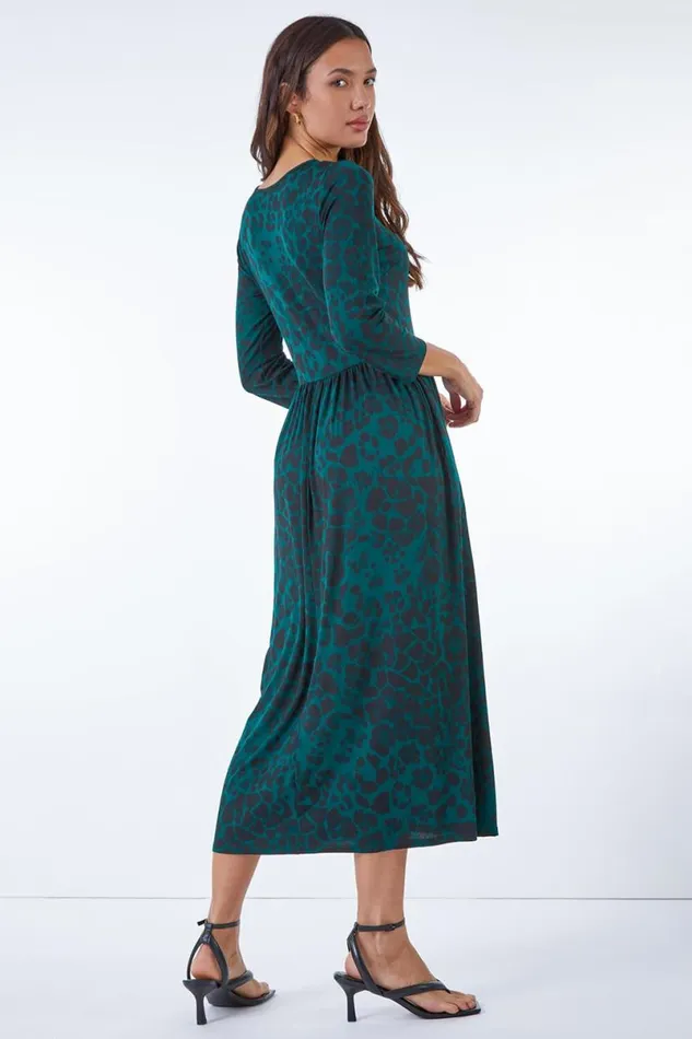 Forest Animal Print Stretch Midi Dress Women Roman Dresses