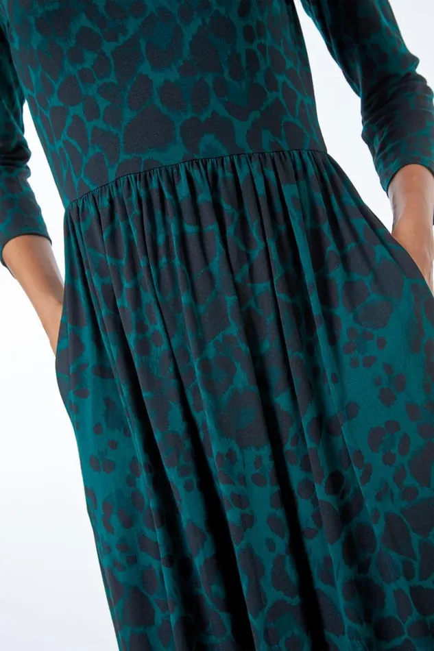 Forest Animal Print Stretch Midi Dress Women Roman Dresses
