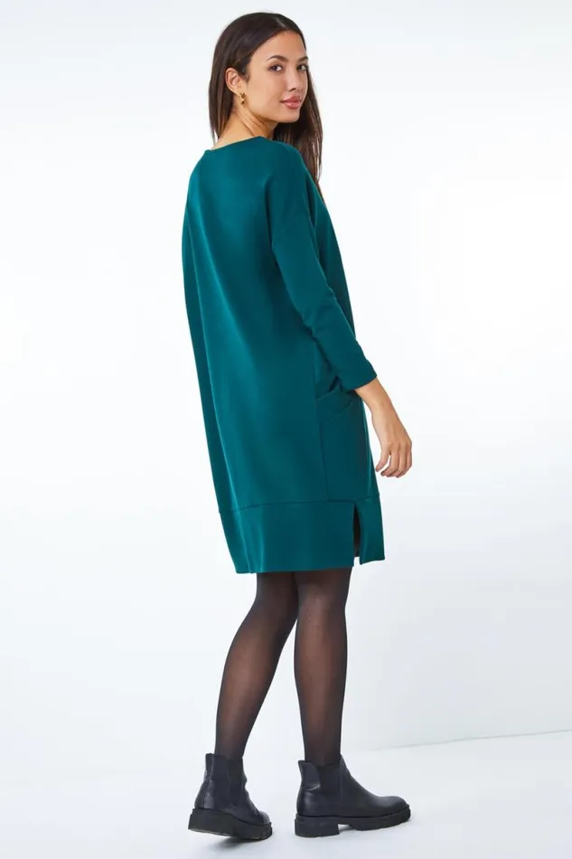 Forest Oversized Tunic Pocket Dress Women Roman Dresses