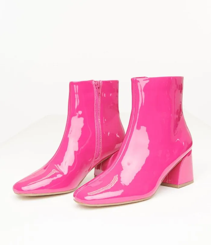 Fuchsia Patent Leatherette Booties Shoes Unique Vintage Boots