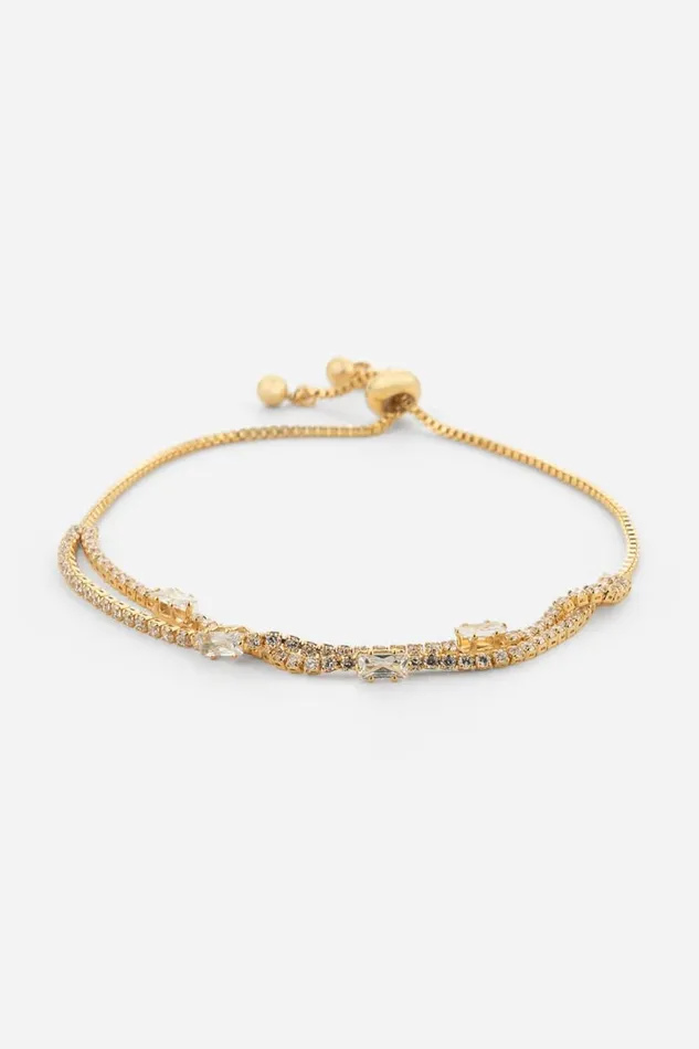 Gold Double Layer Cubic Zirconia Friendship Bracelet Women Roman Jewellery