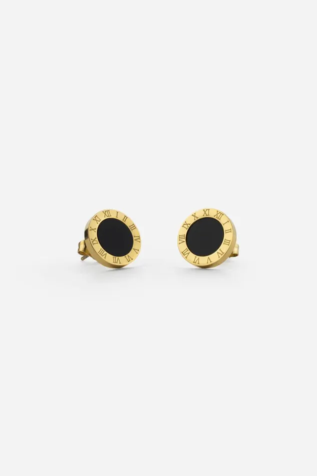 Gold Stainless Steel Clock Earrings Women Roman Jewellery