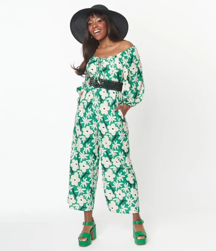 Green and Ivory Floral Jumpsuit DressesClothingPlus Unique Vintage Pocket Dresses Green and Ivory Floral Jumpsuit DressesClothingPlus Unique Vintage Pocket Dresses