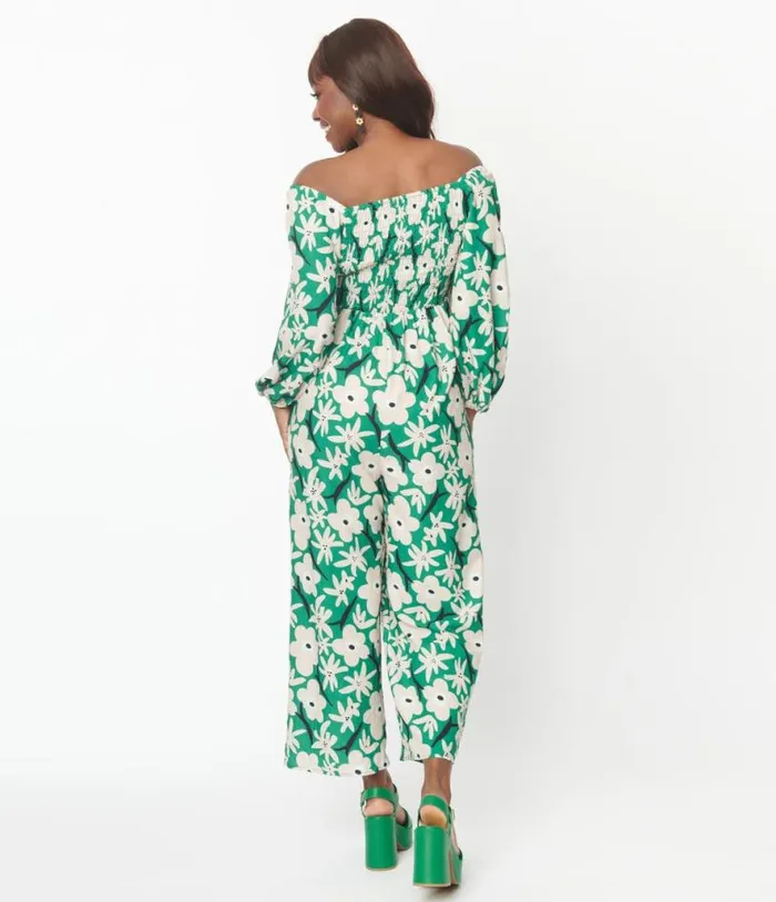 Green and Ivory Floral Jumpsuit DressesClothingPlus Unique Vintage Pocket Dresses