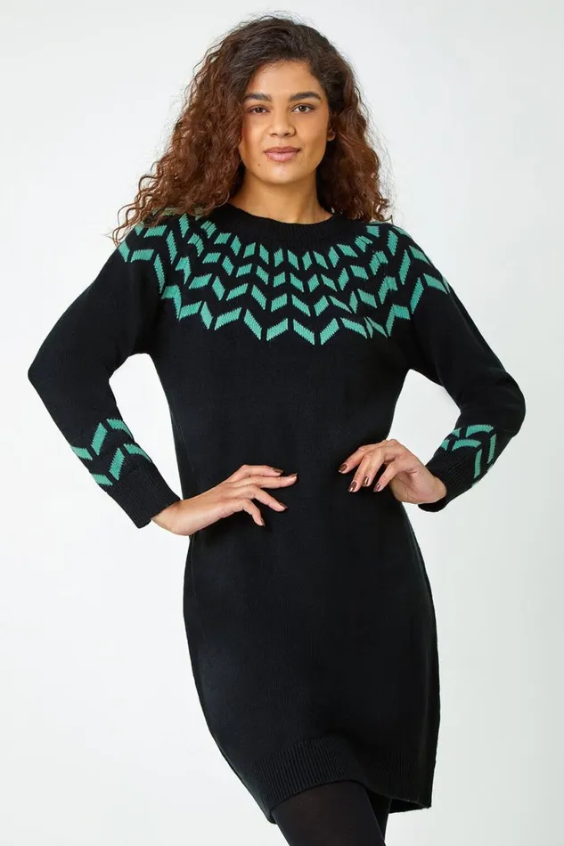 Green Chevron Print Jumper Dress Women Roman Dresses