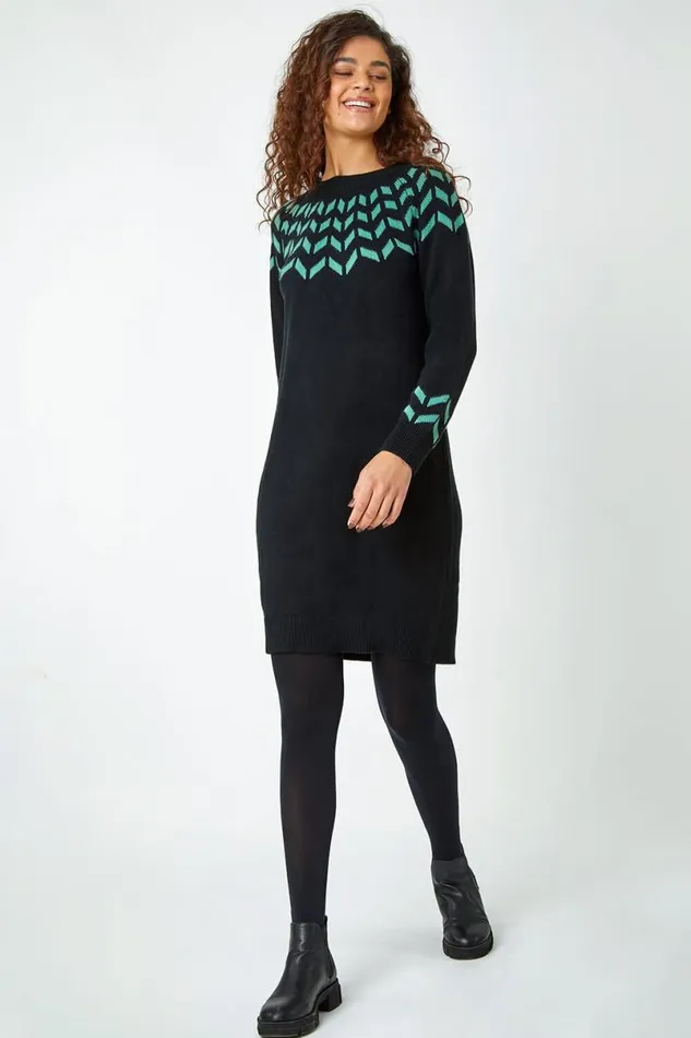 Green Chevron Print Jumper Dress Women Roman Dresses