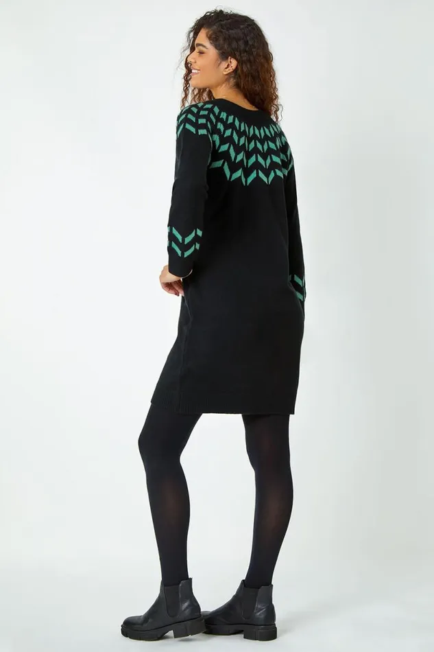 Green Chevron Print Jumper Dress Women Roman Dresses