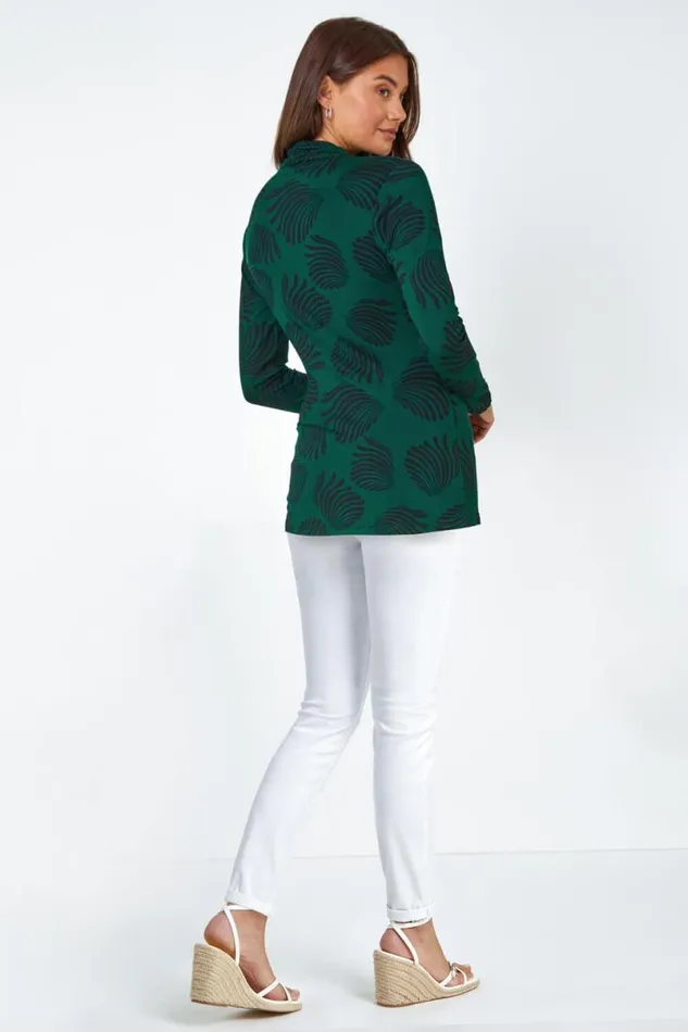 Green Draped Front Wrap Stretch Top Women Roman Tops