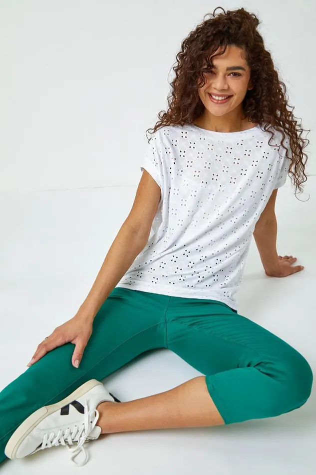 Green Elastic Waist Cropped Denim Jegging Women Roman Trousers