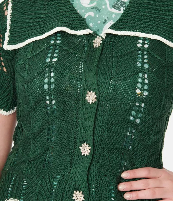 Green Perforated Knit Cardigan Clothing Unique Vintage Sweaters and Cardigans