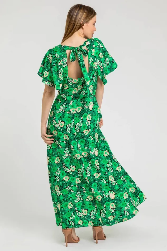 Green Petite Ditsy Floral Print Maxi Dress Women Roman Dresses