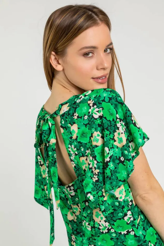 Green Petite Ditsy Floral Print Maxi Dress Women Roman Dresses