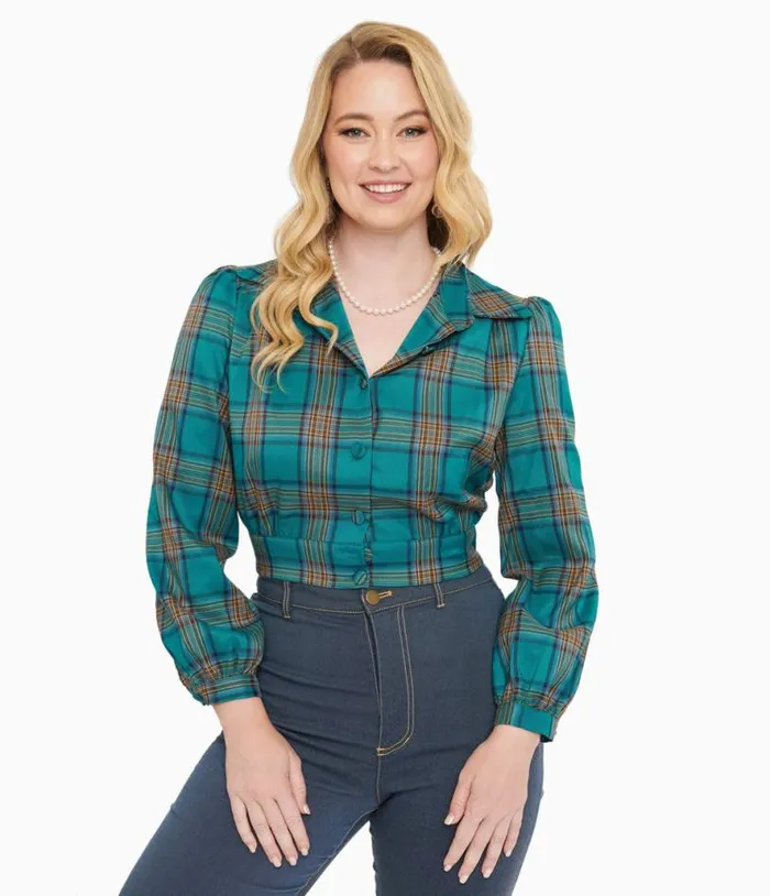 Green Plaid Rosie Bomber Jacket Clothing Unique Vintage Coats and Jackets