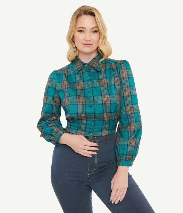 Green Plaid Rosie Bomber Jacket Clothing Unique Vintage Coats and Jackets