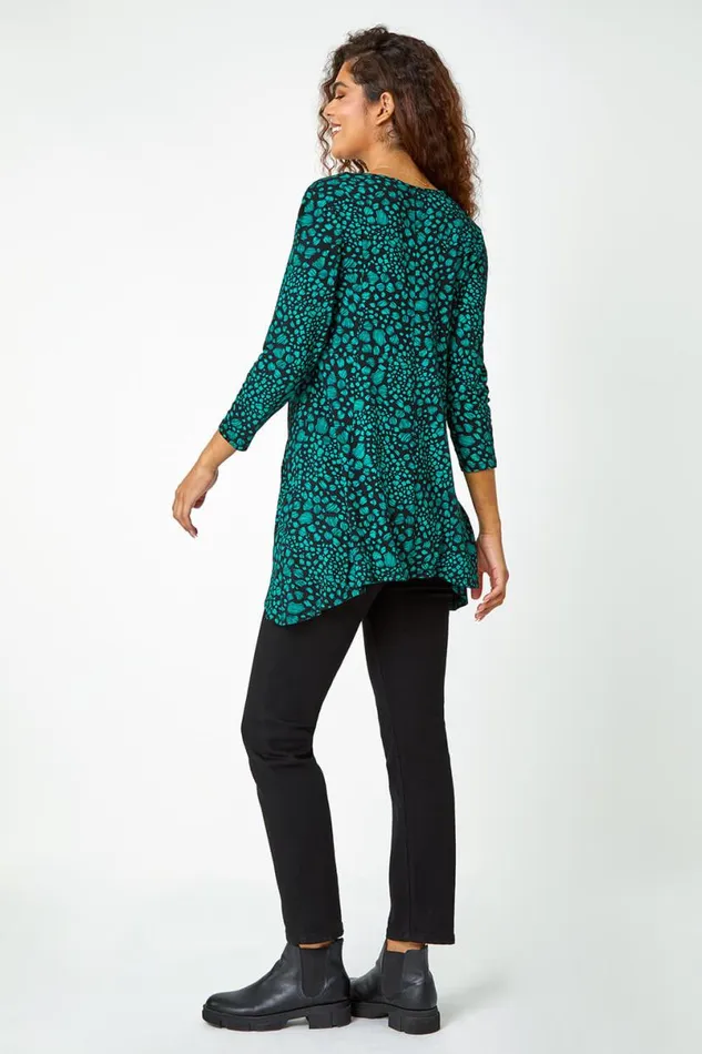 Green Spot Print Swing Stretch Top Women Roman Tops