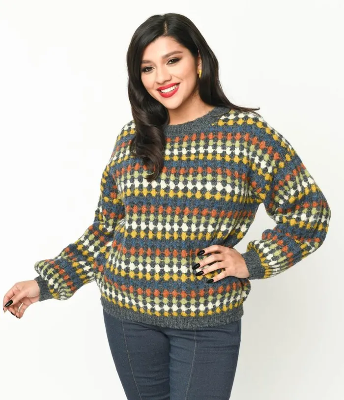 Grey and Multicolor Diamond Knit Sweater Clothing Unique Vintage Sweaters and Cardigans Grey and Multicolor Diamond Knit Sweater Clothing Unique Vintage Sweaters and Cardigans