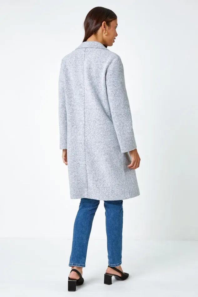 Grey Boucle Knit Longline Coatigan Women Roman Jackets