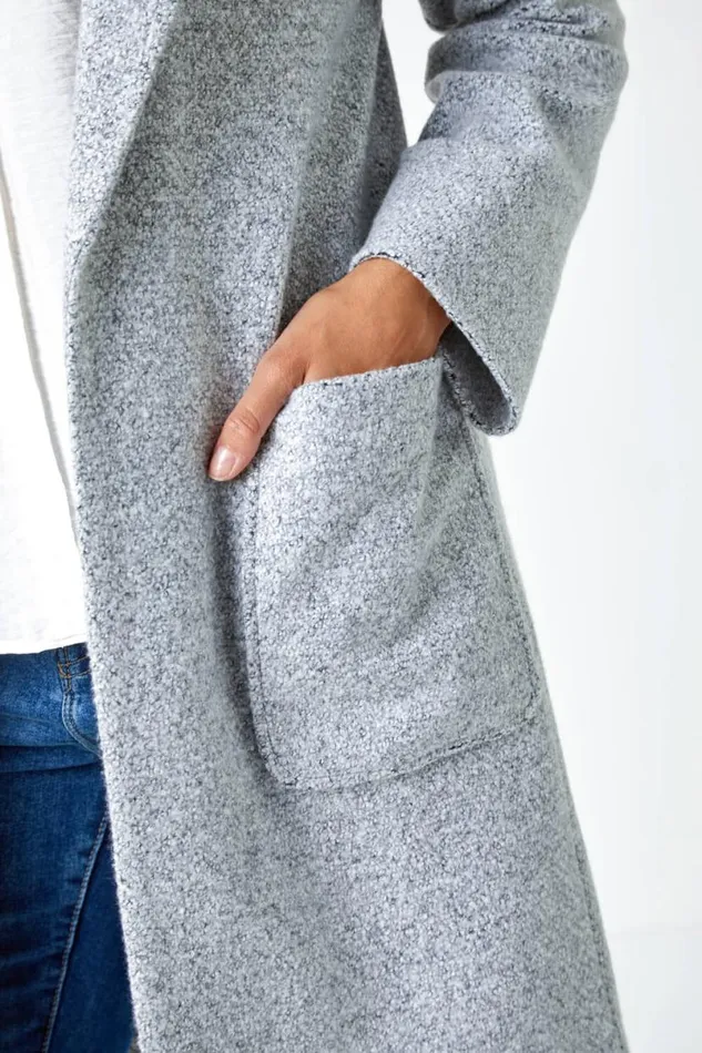 Grey Boucle Knit Longline Coatigan Women Roman Jackets