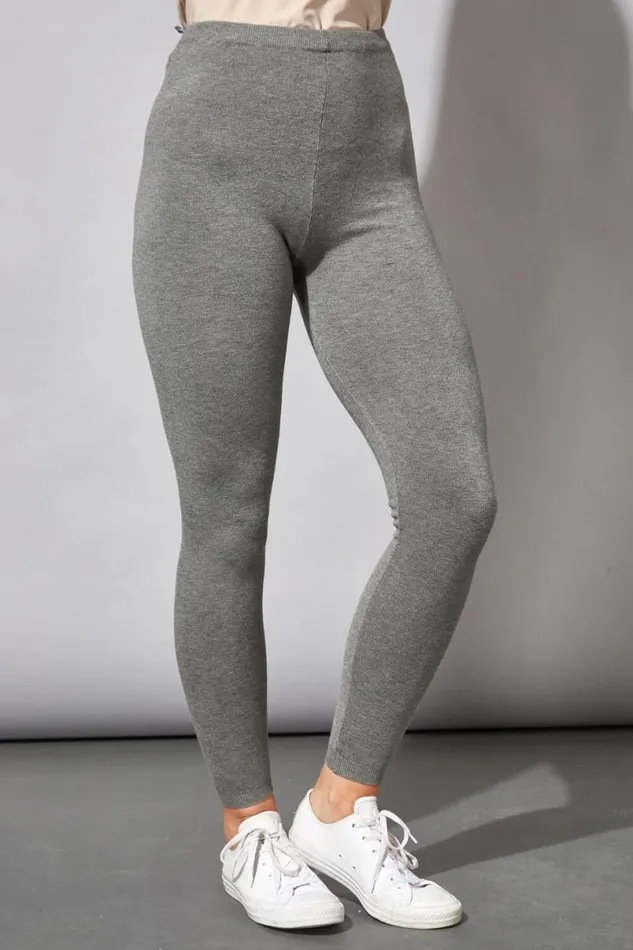 Grey Knitted Stretch Lounge Pants Women Roman Trousers