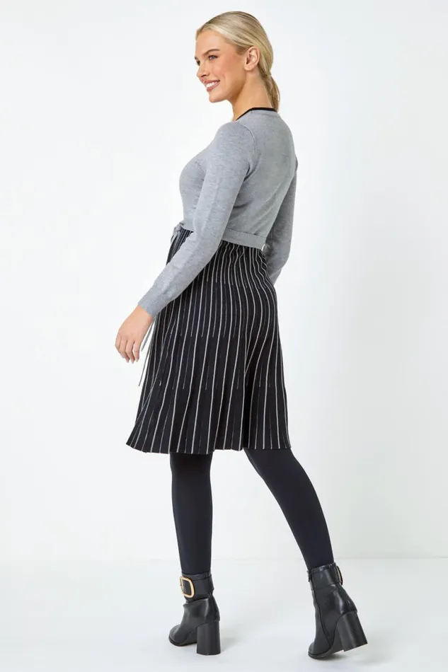 Grey Petite Knitted Fit and Flare Dress Women Roman Dresses