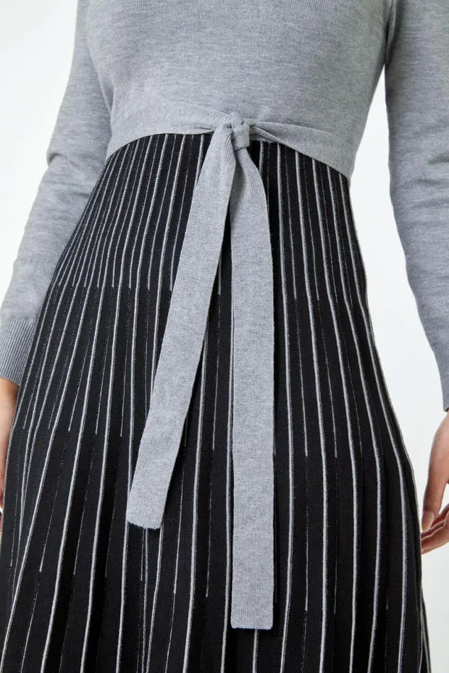 Grey Petite Knitted Fit and Flare Dress Women Roman Dresses