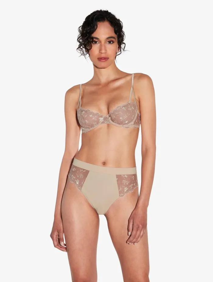 High Waisted Briefs In Halo And Ivory Nude With Embroidered Tulle Lingerie La Perla Highwaist