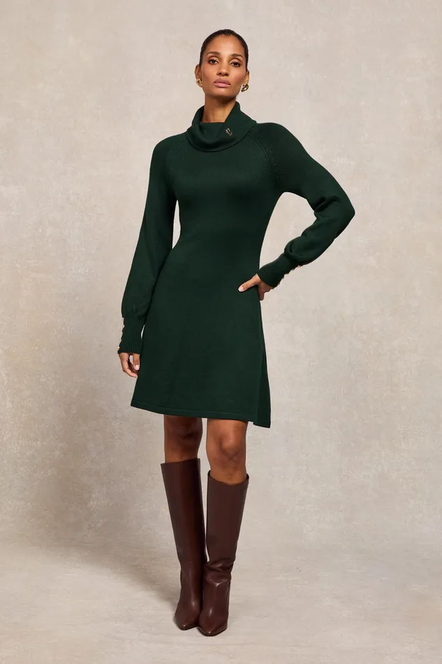 Holland Cooper Chamonix Fit and Flare Dress Deep Emerald Women Dresses