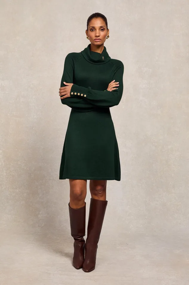 Holland Cooper Chamonix Fit and Flare Dress Deep Emerald Women Dresses Holland Cooper Chamonix Fit and Flare Dress Deep Emerald Women Dresses