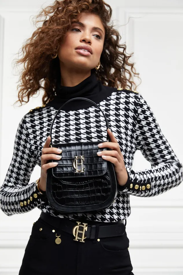 Holland Cooper Chelsea Saddle Bag Black Croc Women Bags Holland Cooper Chelsea Saddle Bag Black Croc Women Bags