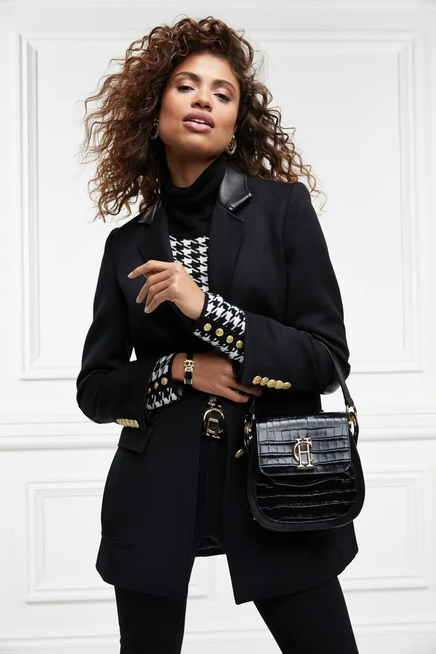 Holland Cooper Chelsea Saddle Bag Black Croc Women Bags Holland Cooper Chelsea Saddle Bag Black Croc Women Bags