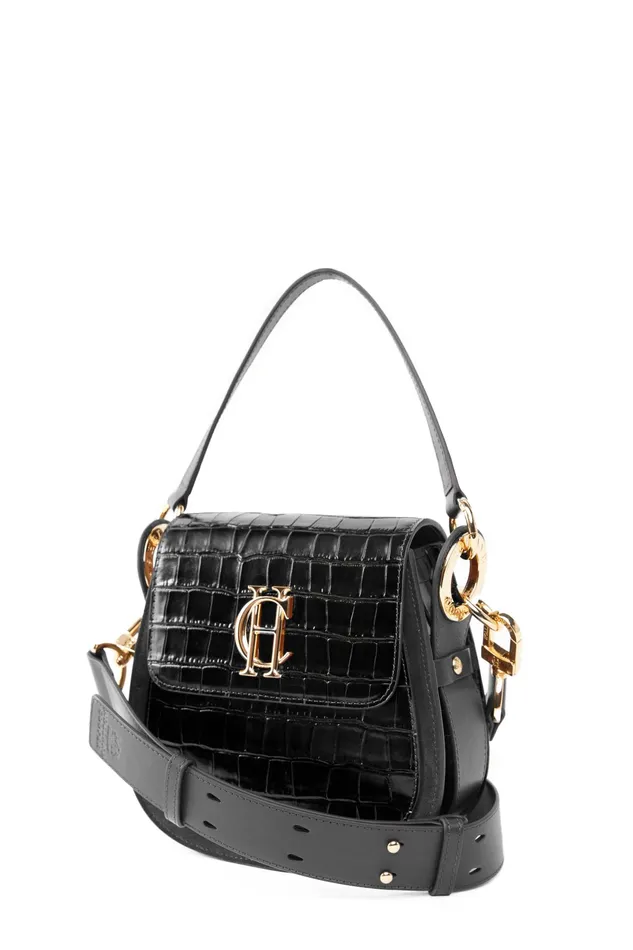 Holland Cooper Chelsea Saddle Bag Black Croc Women Bags Holland Cooper Chelsea Saddle Bag Black Croc Women Bags