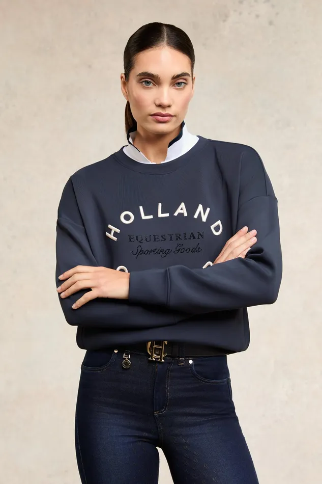 Holland Cooper Crystal Crew Neck Sweat Ink Navy Women Hoodies and Sweatshirts