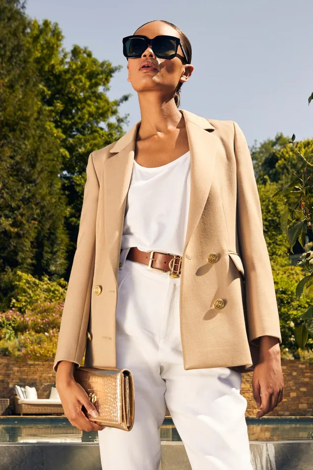 Holland Cooper Double Breasted Blazer Camel Twill Women Tailoring