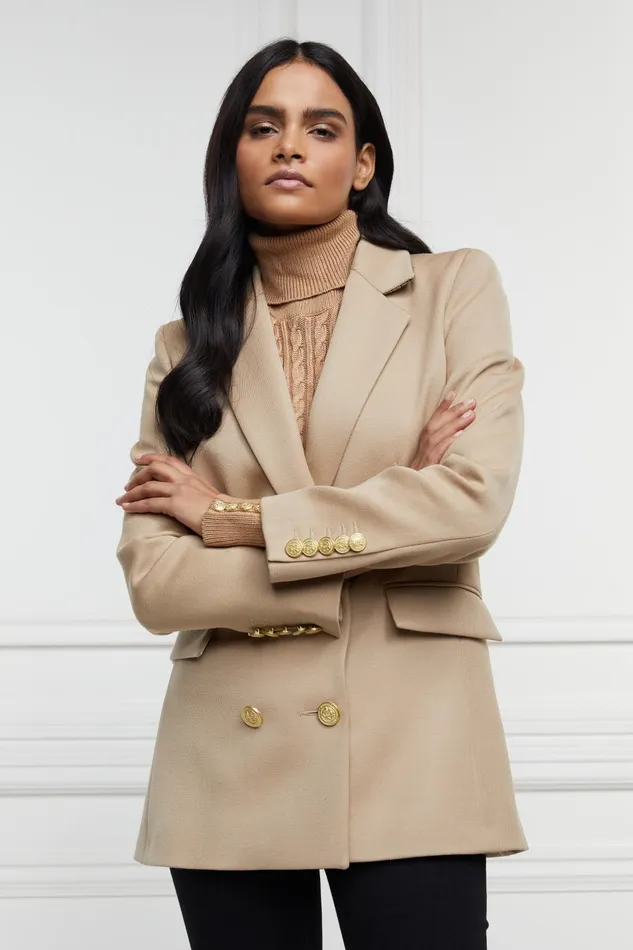 Holland Cooper Double Breasted Blazer Camel Twill Women Tailoring