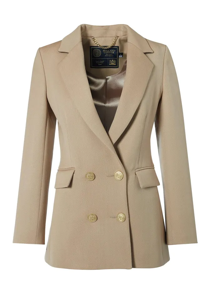 Holland Cooper Double Breasted Blazer Camel Twill Women Tailoring