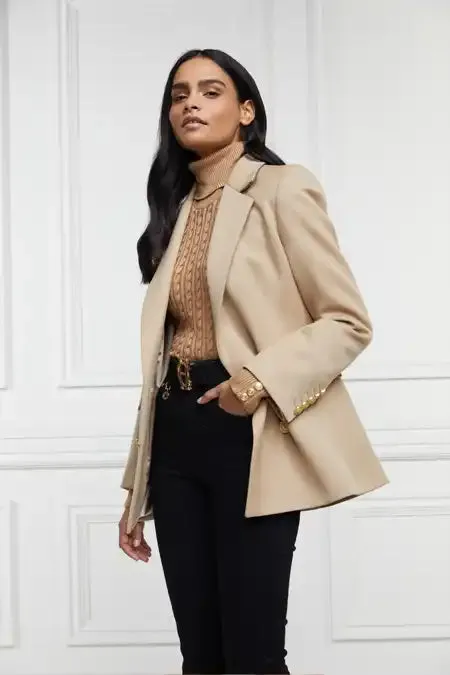 Holland Cooper Double Breasted Blazer Camel Twill Women Tailoring
