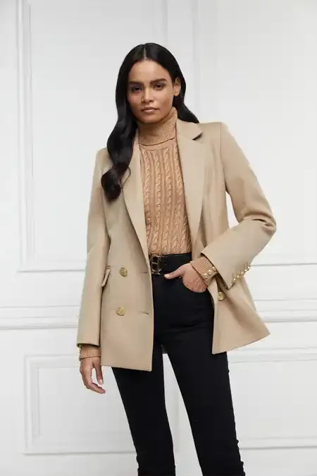 Holland Cooper Double Breasted Blazer Camel Twill Women Tailoring