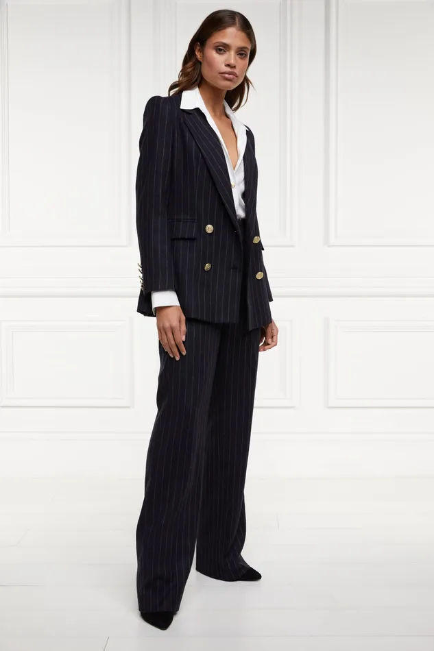 Holland Cooper Double Breasted Blazer Navy Chalk Pinstripe Women Briefcase