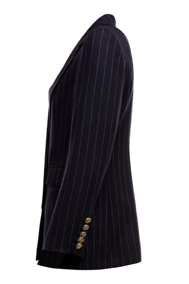 Holland Cooper Double Breasted Blazer Navy Chalk Pinstripe Women Briefcase